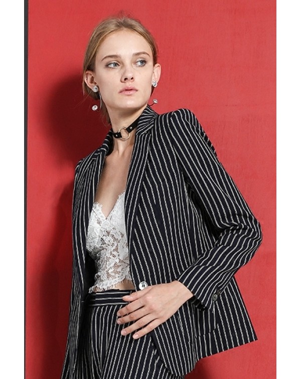 Single Button Striped Blazer