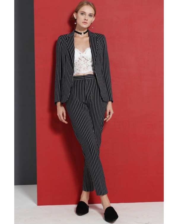 Single Button Striped Blazer