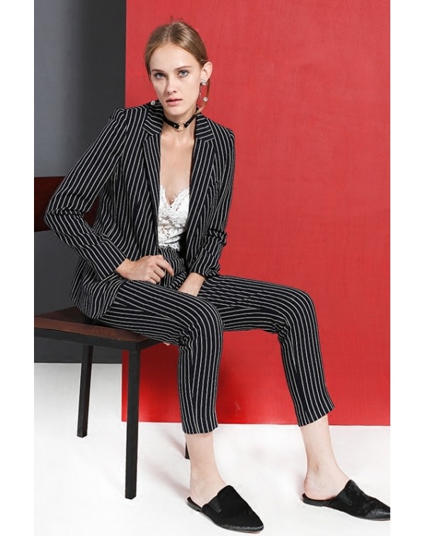 Single Button Striped Blazer