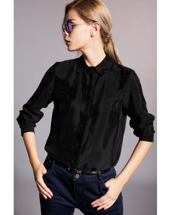 Contrast Collar Long Sleeves Blouse