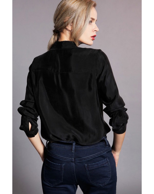 Contrast Collar Long Sleeves Blouse