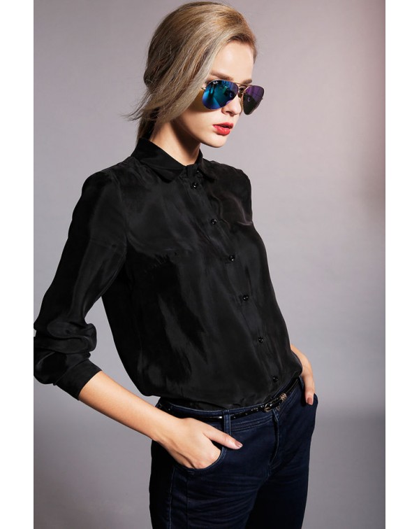 Contrast Collar Long Sleeves Blouse