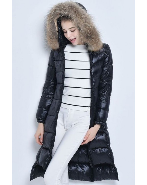 Furry Hooded Down Coat