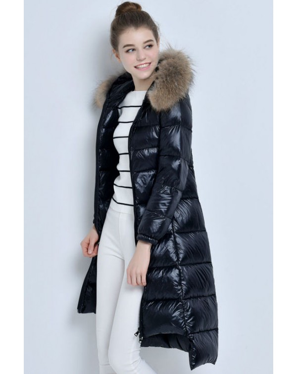 Furry Hooded Down Coat