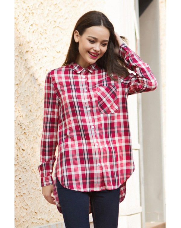 High Low Plaid Button Down Shirt