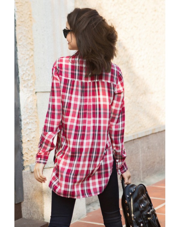 High Low Plaid Button Down Shirt