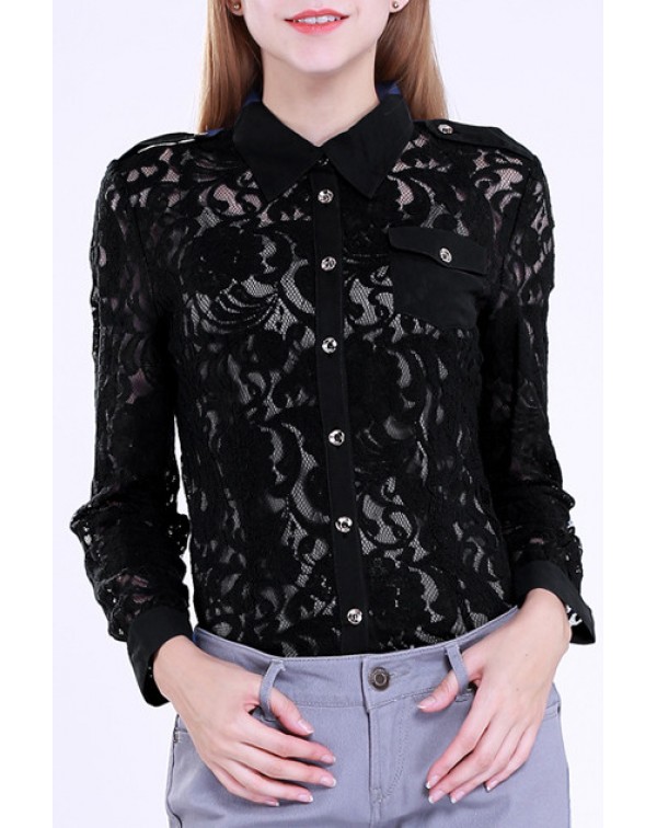 Buttons Lace Blouse