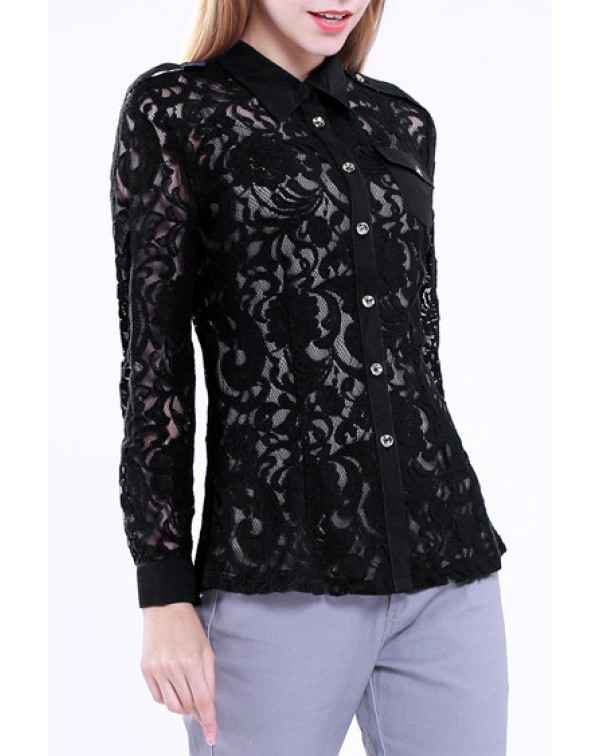 Buttons Lace Blouse