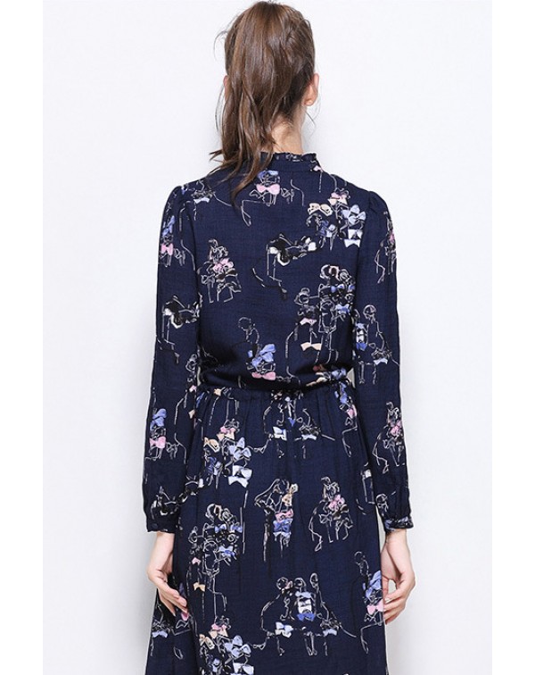 Print Drawstring Waist Shirt Dress