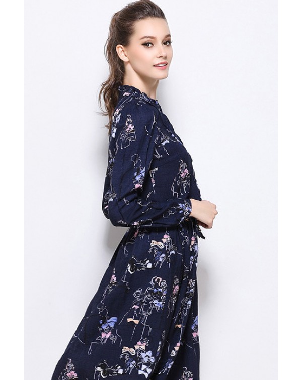 Print Drawstring Waist Shirt Dress