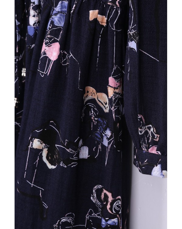 Print Drawstring Waist Shirt Dress