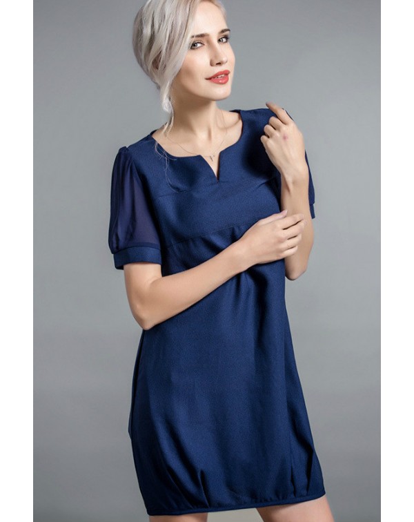 Dark Notch Neck Cocoon Dress