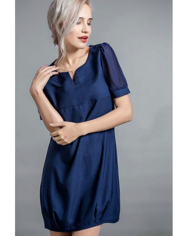 Dark Notch Neck Cocoon Dress