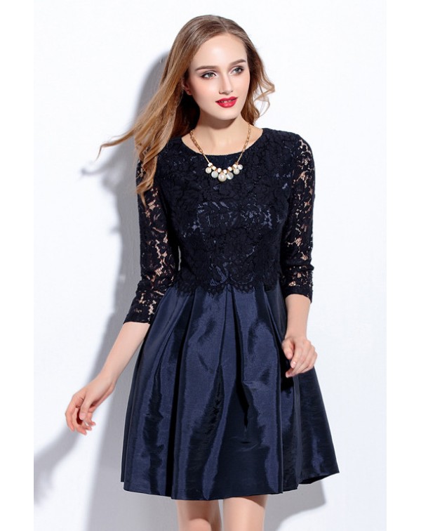 Lace Pleated Mini Dress