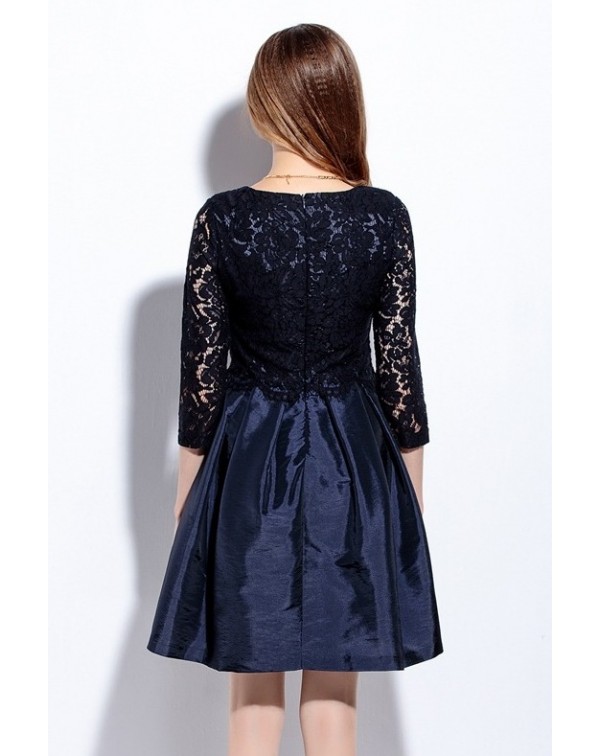 Lace Pleated Mini Dress