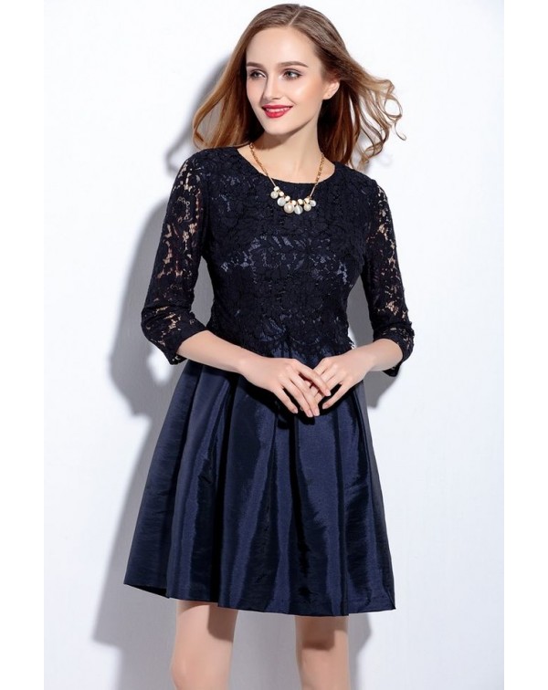 Lace Pleated Mini Dress