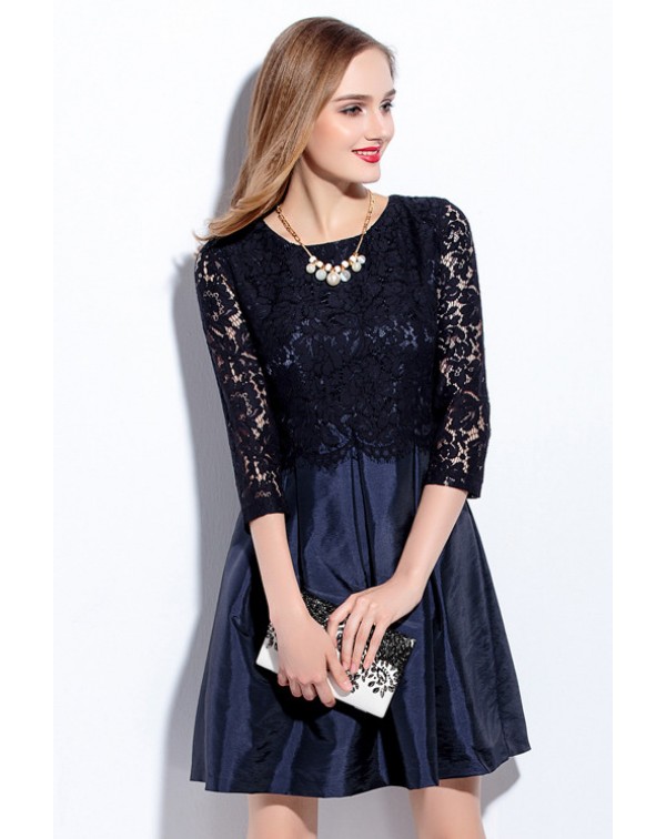 Lace Pleated Mini Dress