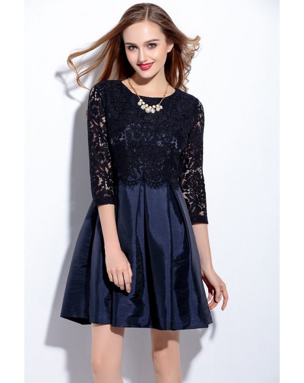 Lace Pleated Mini Dress