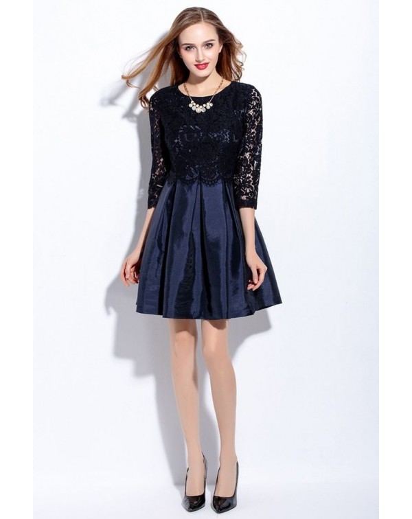 Lace Pleated Mini Dress