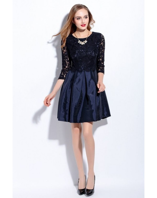 Lace Pleated Mini Dress