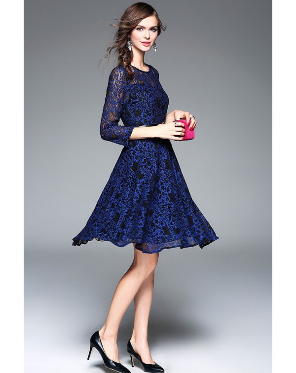 Lace Hollow-out Dress with Belt