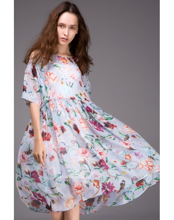 Light Floral Print Loose Dress