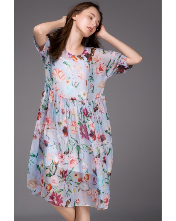 Light Floral Print Loose Dress