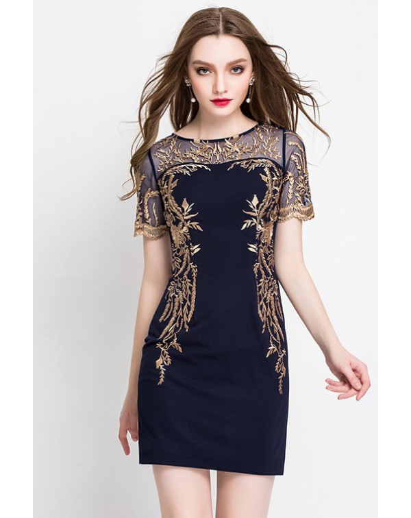 Dark Navy EmbroideMini Dress