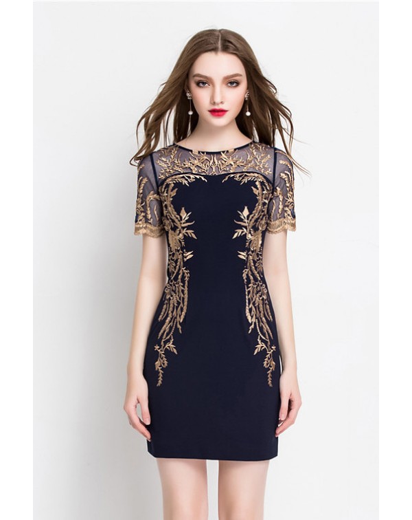 Dark Navy EmbroideMini Dress