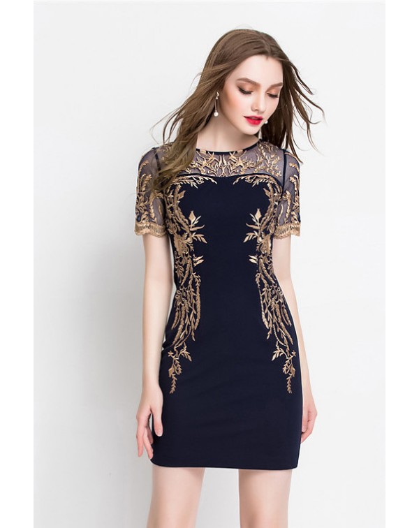 Dark Navy EmbroideMini Dress