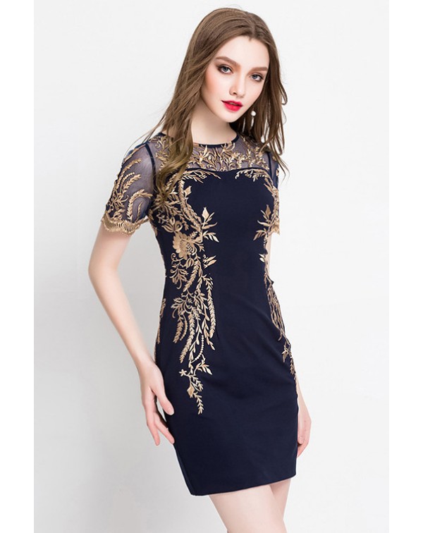 Dark Navy EmbroideMini Dress