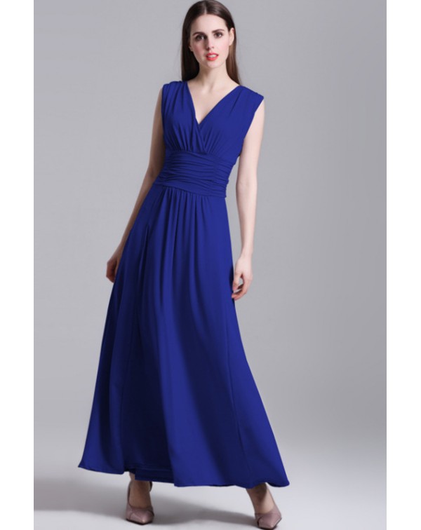 V Neck Solid Color Maxi Dress