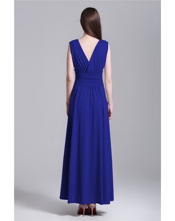 V Neck Solid Color Maxi Dress