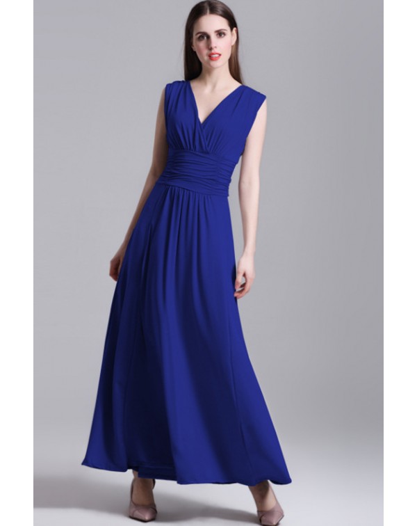 V Neck Solid Color Maxi Dress