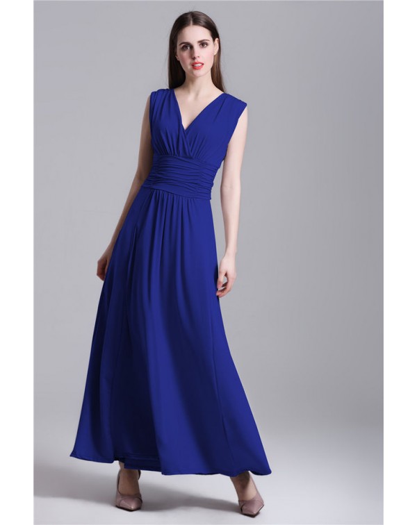 V Neck Solid Color Maxi Dress