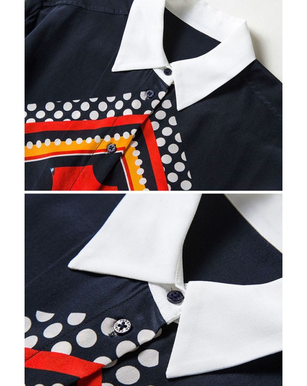 Contrast Collar Print Shirt