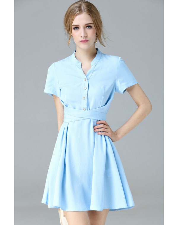 Short Sleeves Bow Shirt Dress