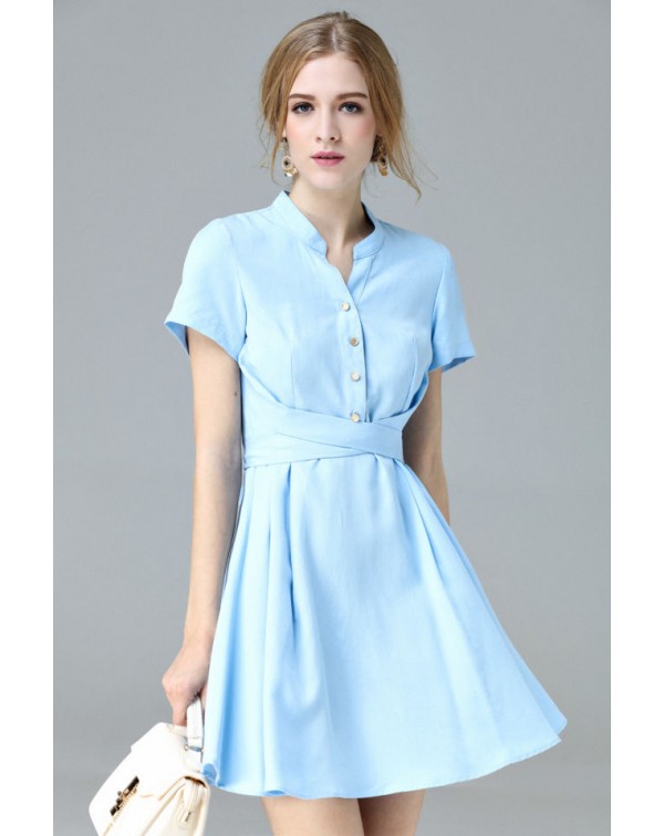 Short Sleeves Bow Shirt Dress