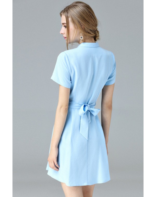 Short Sleeves Bow Shirt Dress