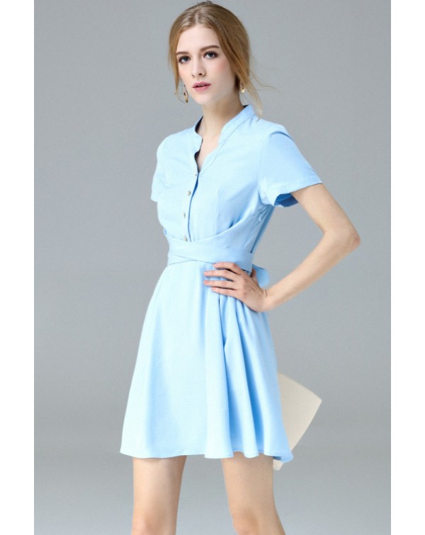 Short Sleeves Bow Shirt Dress