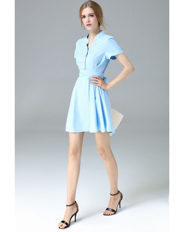 Short Sleeves Bow Shirt Dress