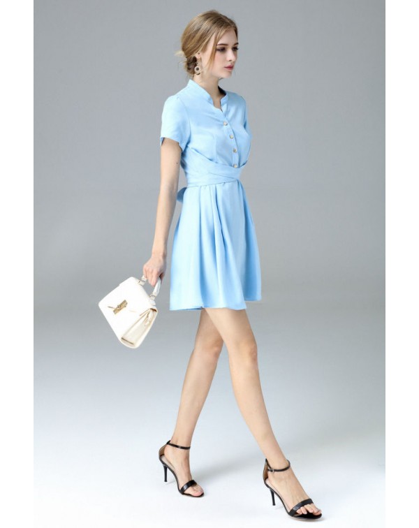 Short Sleeves Bow Shirt Dress