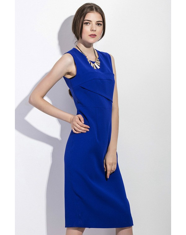 Royal Solid Color Sleeveless Dress