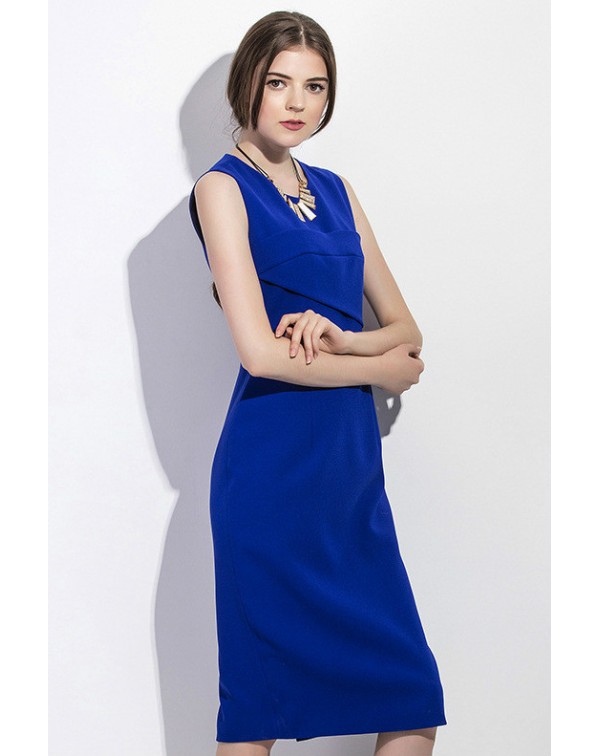 Royal Solid Color Sleeveless Dress