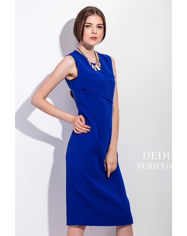 Royal Solid Color Sleeveless Dress