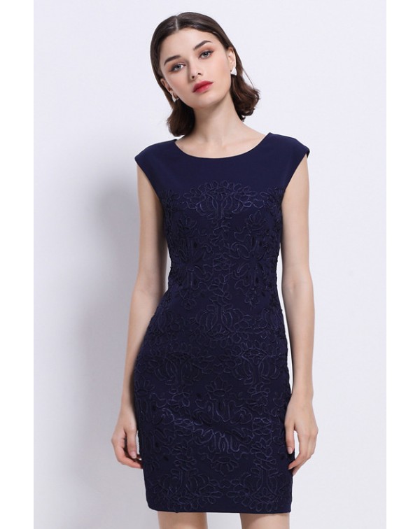 Dark Navy EmbroideSheath Dress