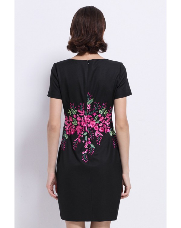 Dark Navy Floral EmbroideDress