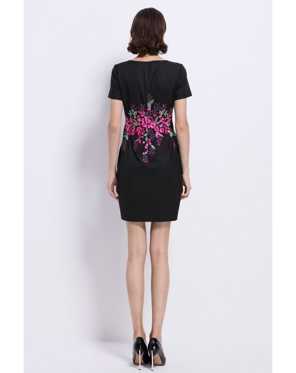 Dark Navy Floral EmbroideDress