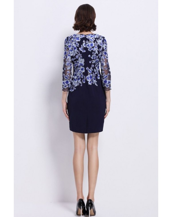 Dark Navy EmbroideSheath Dress