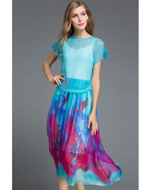 Tie Dyed Prnt Two Piece Dress